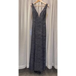 Jovani dress size 2 with mesh v back floor length plunging v neckline multicolor
